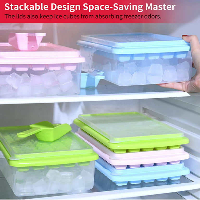 Skycarper 2PCS Ice Cube Tray with Lid and Bucket - Large Freezer Ice Tray -  Comes with Ice Container, Scoop and Cover - BPA Free Ice Cube Molds -  Perfect for Cocktails