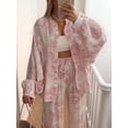 thumbnail image 4 of Women 2 Piece Outfits Sets Dressy Shirt Wide Leg Drawstring Pants Sets Pink L, 4 of 9