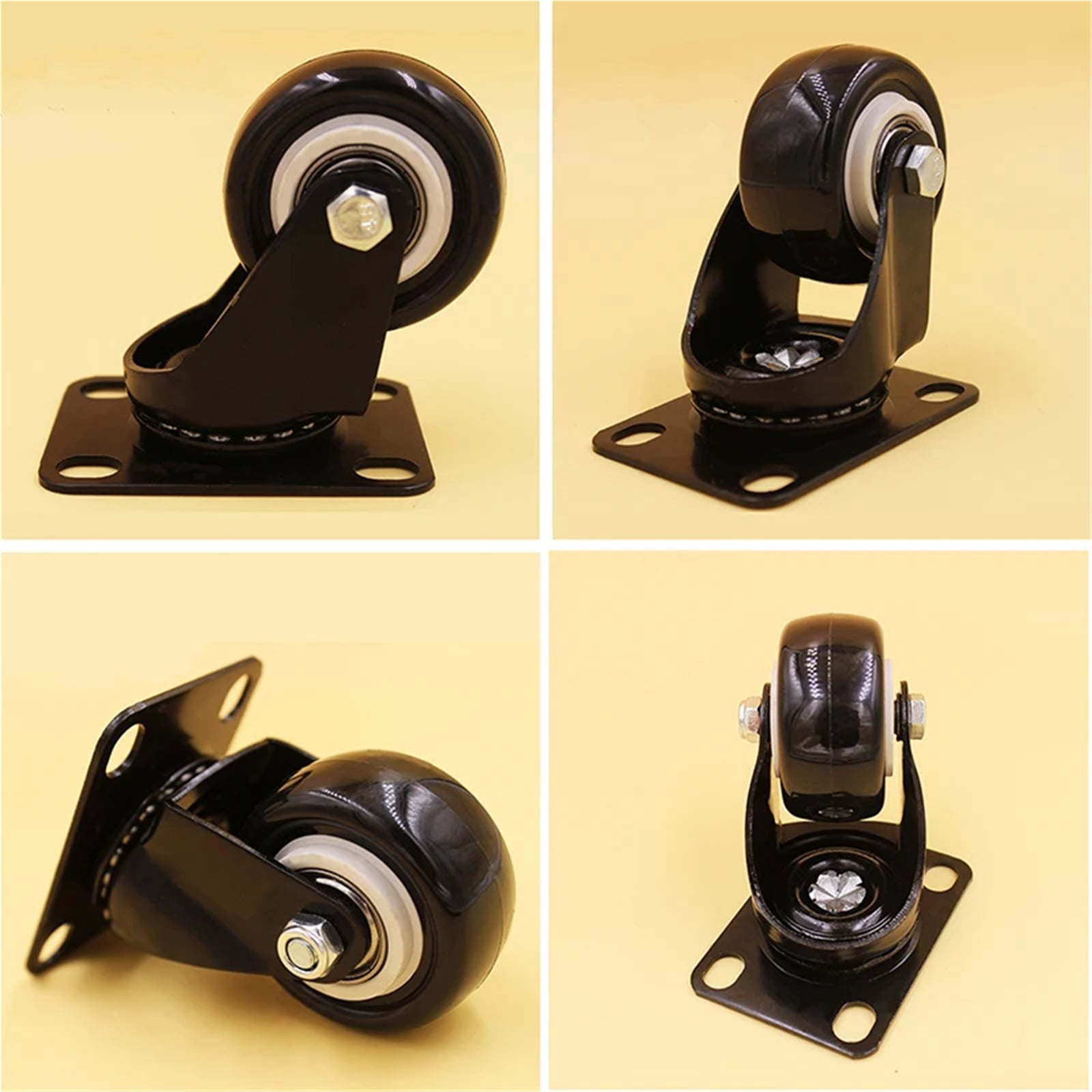 4PCS Black 1.5'' Rubber Swivel Office Chair Heavy Duty 50kg Caster Trolley Furniture Hardware Universal Brake Wheels Rubber ,Reliable