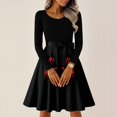 thumbnail image 5 of Halloween Dresses for Women Skeleton Castle Crew Neck Hepburn Cocktail Vintage Dresses Long Sleeve 1950s Retro Classic Tea Length Dress with Belt XL, 5 of 7