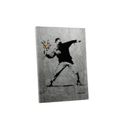 "Banksy Flower Thrower Concrete Wall Version" Gallery Wrapped Canvas Wall Art, 20" x 16"