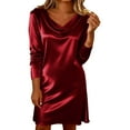 thumbnail image 2 of Mifsaly Satin Dress for Women Long Sleeve Cowl Neck Mini Dresses Elegant Cocktail Evening Party Gowns Wedding Guest Semi formal Clothes XXL, 2 of 7