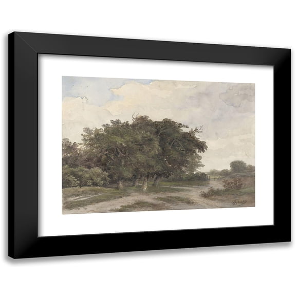Johannes Warnardus Bilders 14x11 Black Modern Framed Museum Art Print Titled - Landscape with Trees (1841 - 1890)