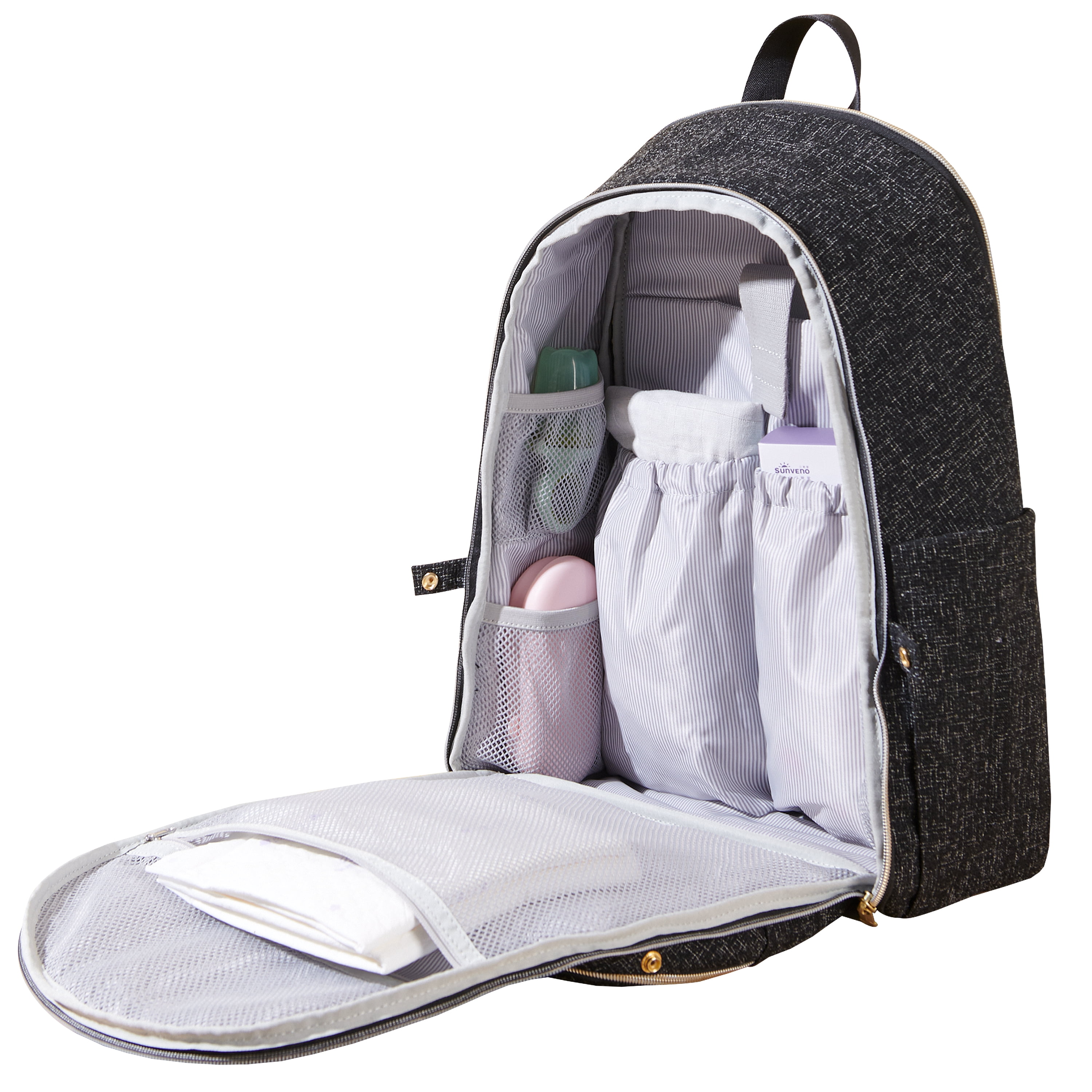 Sunveno Foldable Diaper Backpack, Wide Opening, Large Back Pack, Disposable Diaper Bags