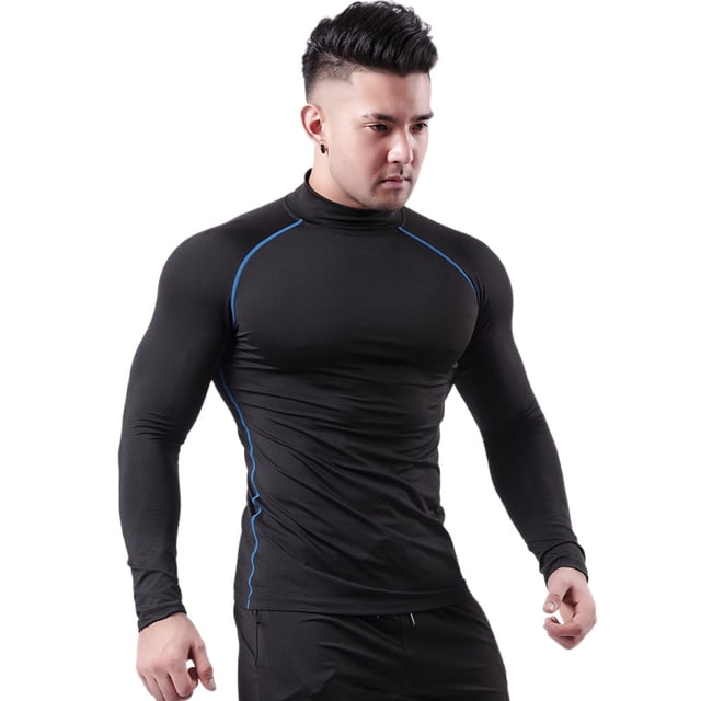 Traje de fitness para hombre, otoño e invierno, cuello alto elástico, ropa ajustada, camiseta sudorosa de secado rápido, ropa deportiva para correr