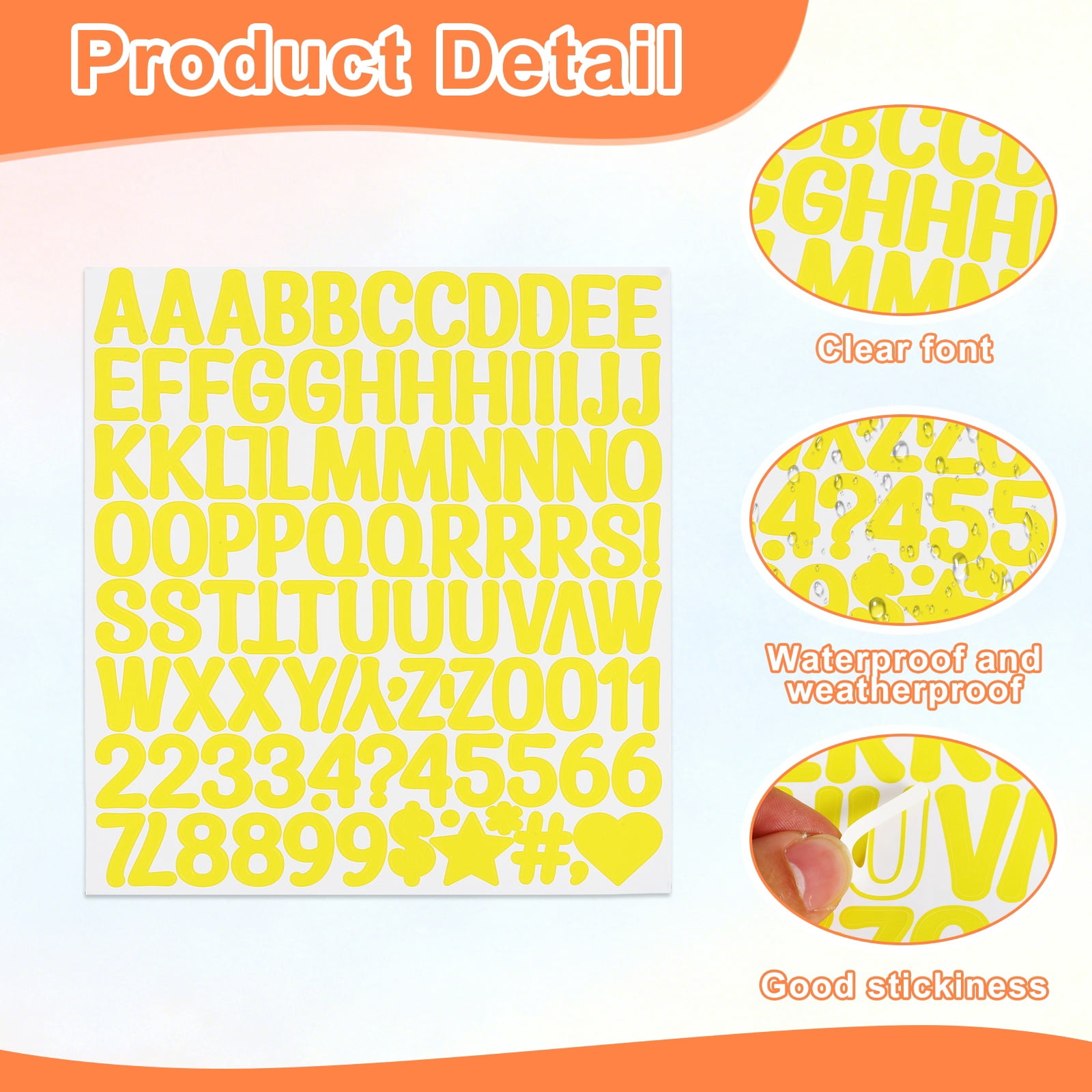Uxcell 1 Inch Letter Stickers, 30 sheet Alphabet Number Stickers Self Adhesive Handwriting Vinyl Stick on Letters for Mailbox Number Scrapbooking Sign Bottles Craft, Yellow
