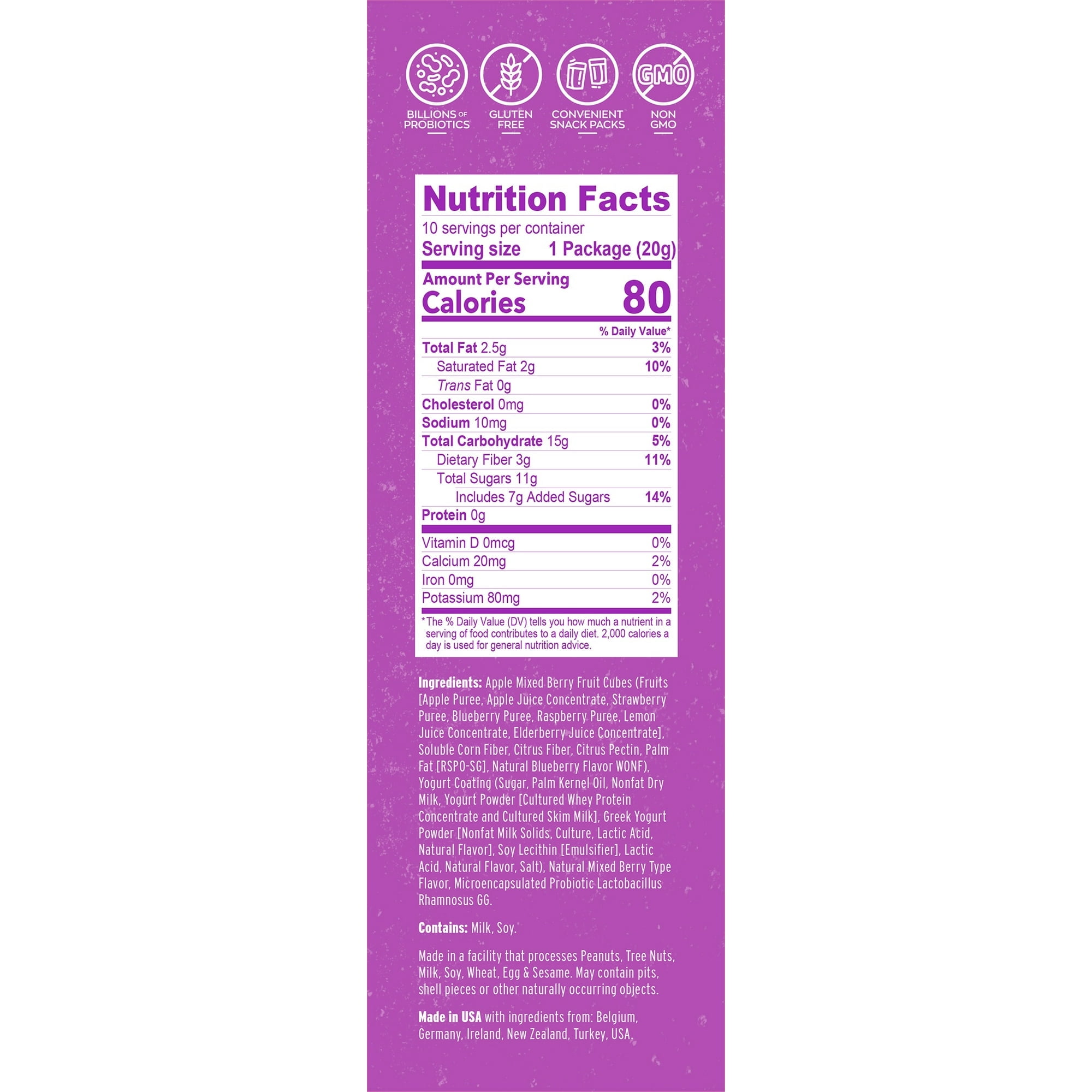 Nature's Garden, Probiotic Mixed Berry Yoggies, Gluten- Free, Non-GMO, Soft Chew, Fruit Snacks, 0.7 oz, 10 Count (4 pack)