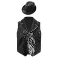 thumbnail image 3 of iiniim Boys Show Outfit Sequin Vest Hat Set For Dance Party Themed Celebration Gear Performance Top Black 6, 3 of 7