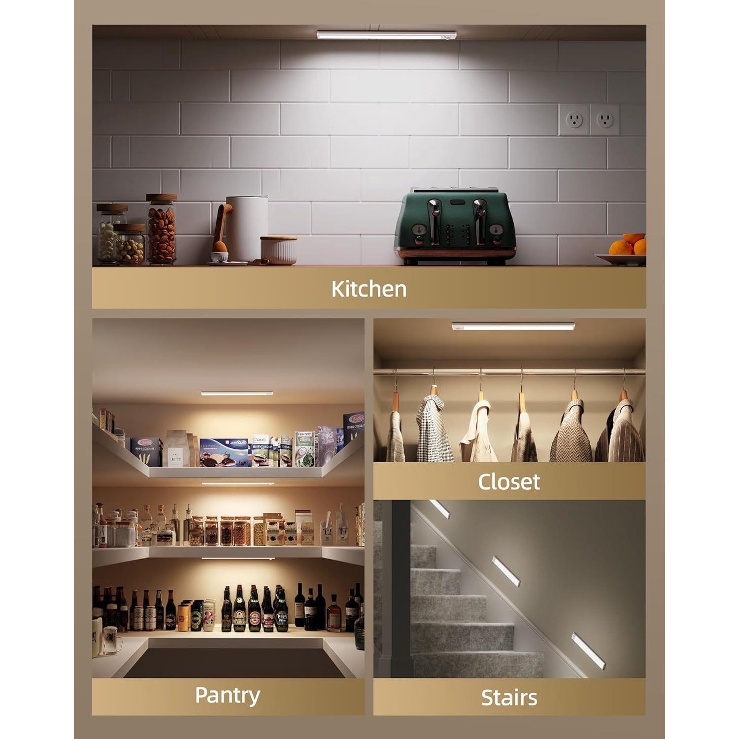 Under Cabinet Lighting, 12inch Rechargeable Motion Sensor Light Indoor, 1800mAh Battery Operated Closet Lights, with Dimmable & 3 Color Temps, Wireless Under Counter Lights for Kitchen,Stairs(6Pack)