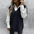 thumbnail image 2 of Aboser Womens Fisherman Sweater Vests Oversized Cable Knit Pullover Gilet Cozy Sleeveless Knitted Vest Tops Casual Soft V Neck Waistcoat Dark Blue L, 2 of 8