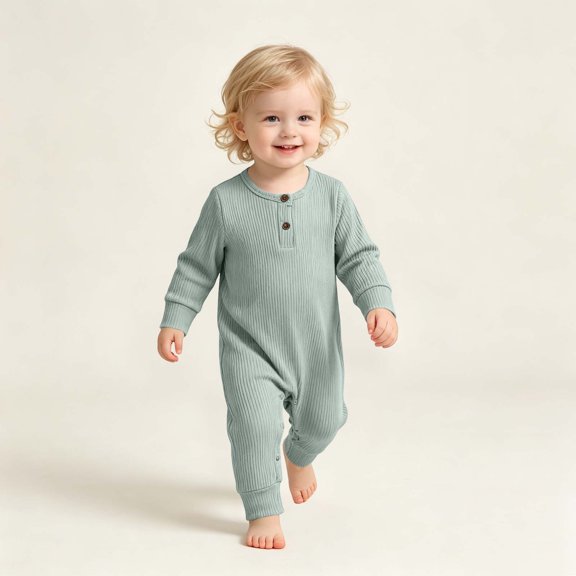 Ynynloco Infant Boys Girls Clothes 100%Cotton Newborn Baby Romper Ribbed Knit Long Sleeve Button Solid Bodysuit Jumpsuit