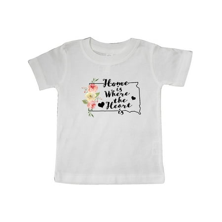 

Inktastic South Dakota Home is Where The Heart is with Watercolor Floral Gift Baby Girl T-Shirt
