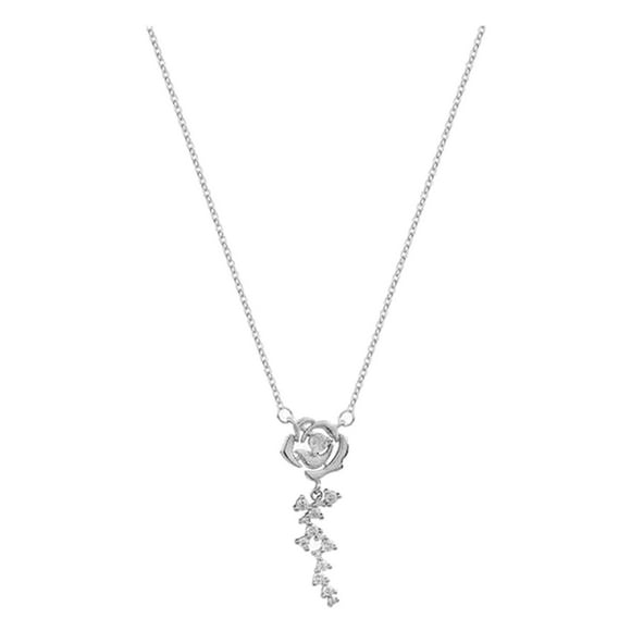 SIfdSeng 925 Sterling Silver Rose Necklace Female French Vintage Flash Drill Small Clavicle Chain Light Simple Flower Collar