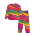 thumbnail image 2 of Kll Lines Multicolored Rainbow Print Women'S Long Sleeve Pajamas With Pants Sleepwear Loungewear 2 Set-Small, 2 of 9