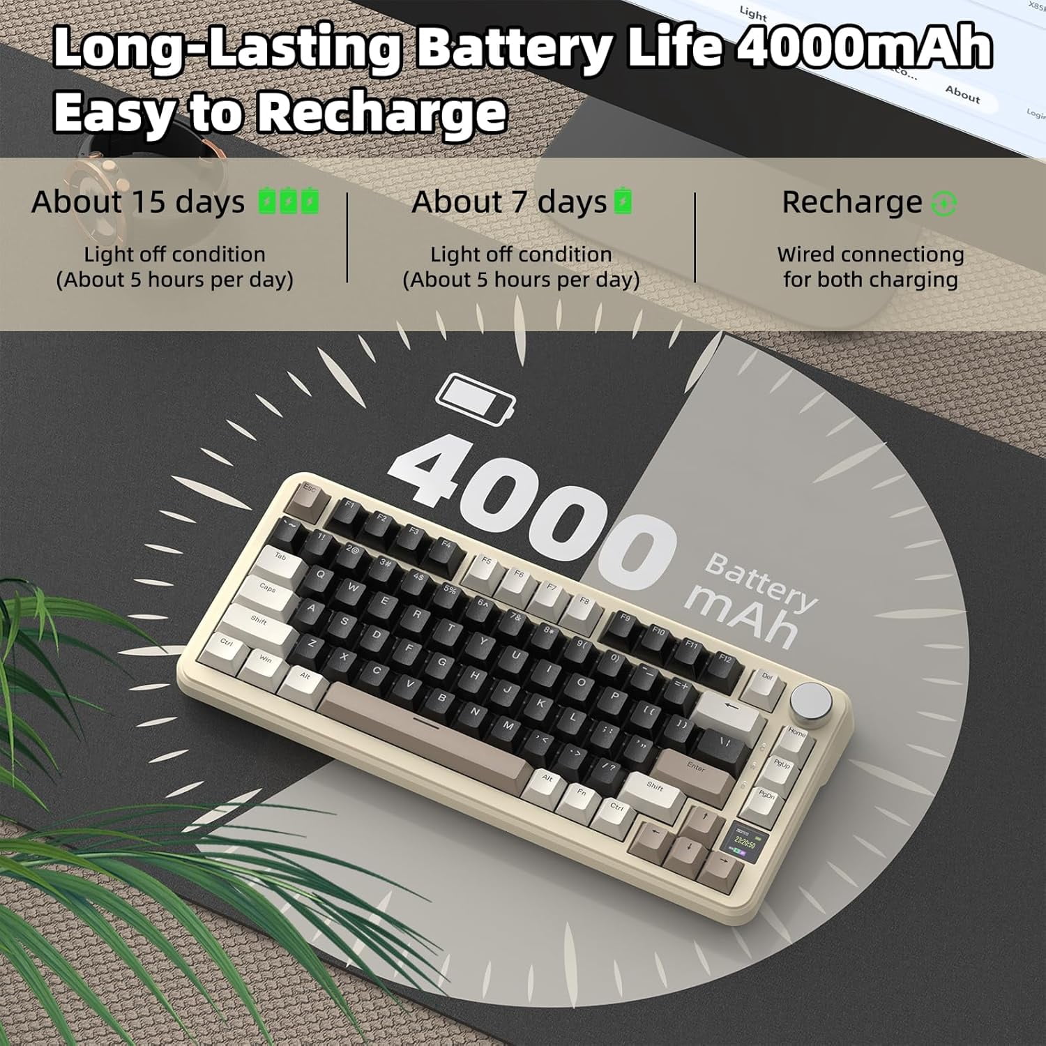 ATTACK SHARK X85PRO Gasket Mechanical Keyboard, 75% Wireless Gaming Keyboard with TFT Screen&CNC Knob, 2.4Ghz/BT5.1/USB-C, 5 Layer Padding, Hot-Swap Linear Switch, RGB, for PC,MAC,QMK