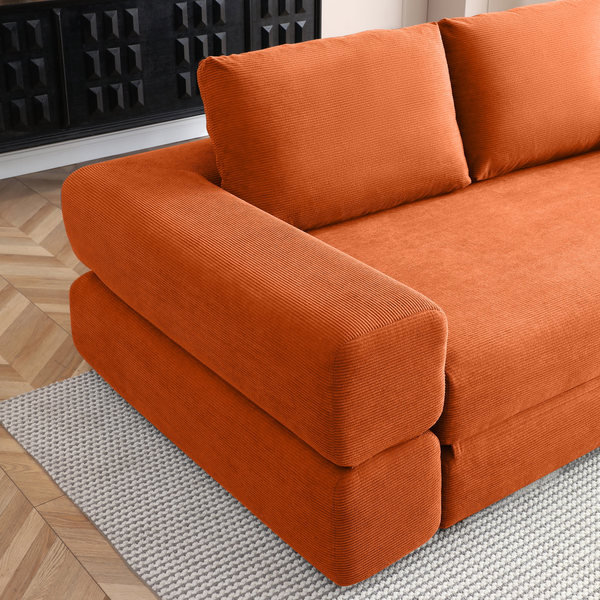 81-Inch Convertible Sofa Bed with Pillows, 3-in-1 Folding Floor Couch and Corduroy Futon Sleeper Mattress for Living Room and Bedroom, Orange