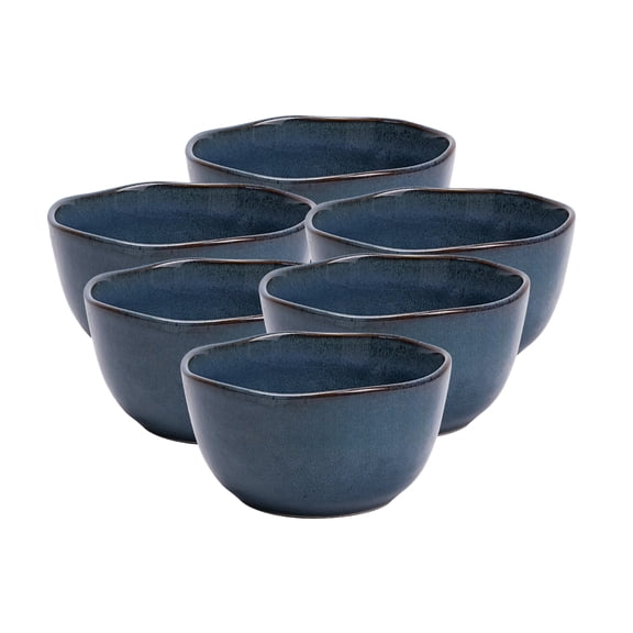 6-Piece 5.5'' Cereal bowl, Organic Shape Highland bowls, Microwave and Dishwasher Safe, Reactive glaze Blue