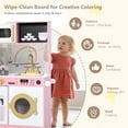 thumbnail image 3 of LINLUX Wood Kids Kitchen Playset, Pretend Play Toy Kitchen for Toddlers, w/Color Board & Fridge, Pink, 3 of 9