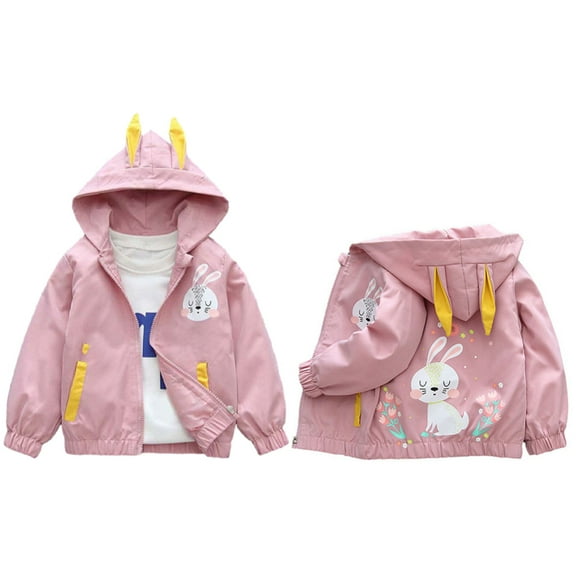 GYRATEDREAM Toddler Fall Windbreaker Jackets Girls Spring Rabbit Outerwear Lightweight Coat Long Sleeve Casual Hoodie 1-7Y Pink