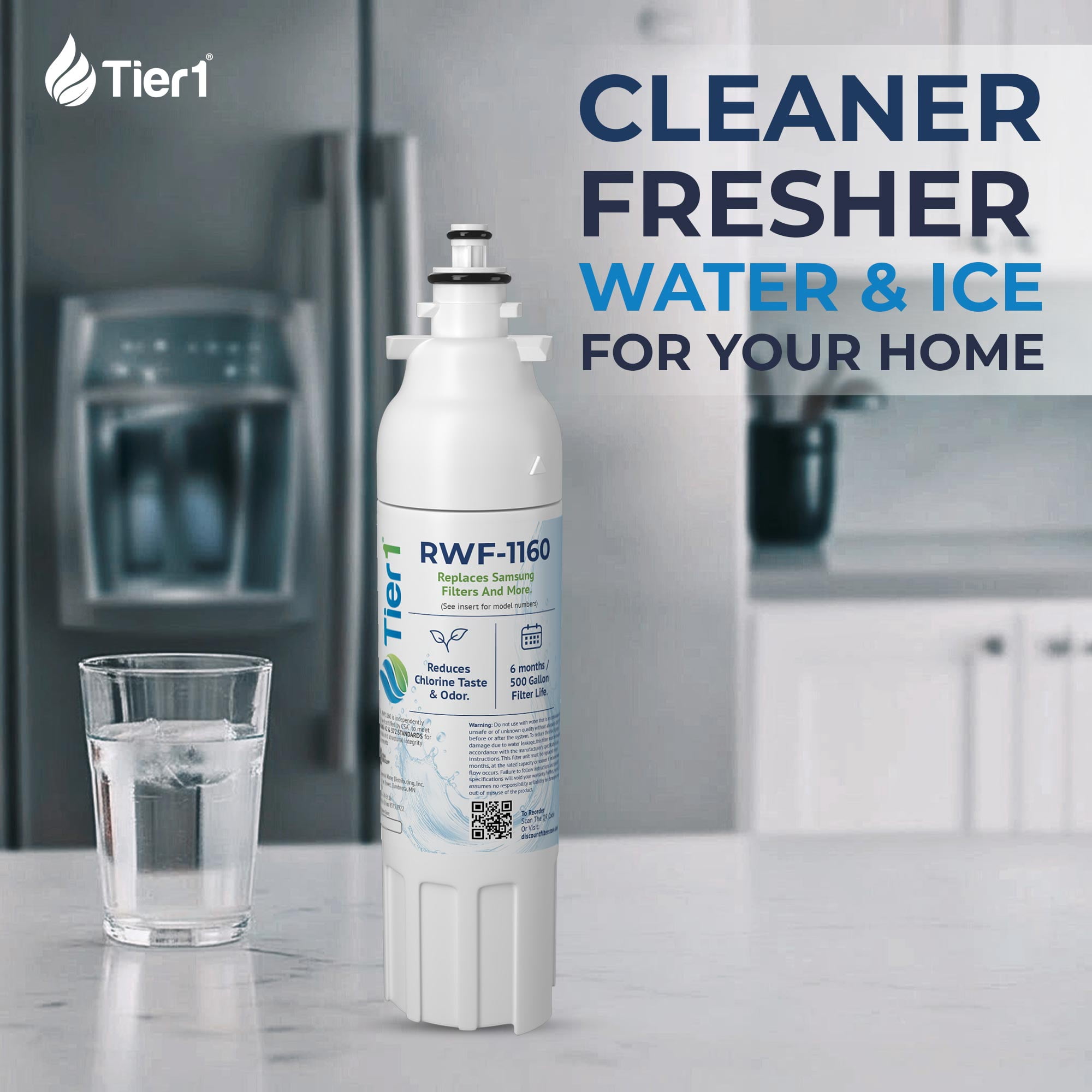 Tier1 RWF1160 ADQ73613401 Refrigerator Water Filter | Replacement for LG LT800P, 46-9490, fl-rf20 Fridge Filter - Up to 18 Months | Easy Install | Odor Control | Great Tasting Water (3-pk)