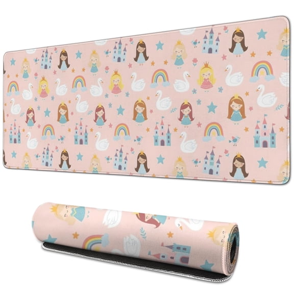 Long Mouse Pads for Desk,Colorful Princess Swan Pattern Desk Mats on Top Of Desks, Desk Mouse Pad Extra Large with 3mm Non-Slip Base and Stitched Edge for Gaming,Office,Work,Home 31.5"x11.8"