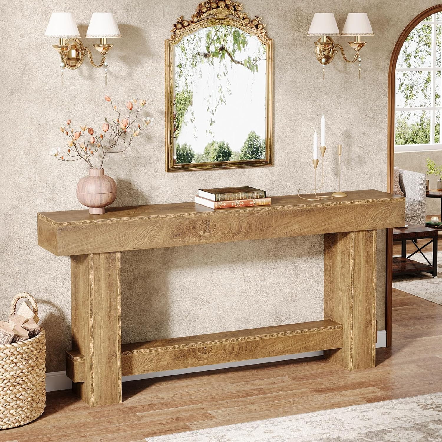 70.9" Entryway Console Table, Extra Long Wooden Farmhouse Sofa Table Behind Couch