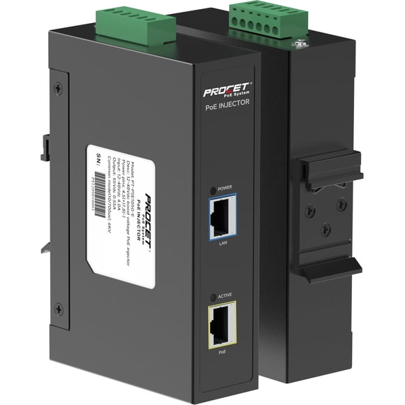 PROCET DIN Rail PoE Injector 30W Industrial IEEE802.3at/ PoE+ Power Injector, 6KV Surge Protection, Wide Working Temperature -40℃ to 65â„&a