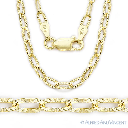 2.5mm Paper Clips Link Chain Necklace 14K Yellow Gold Clad Silver 925 Italy 