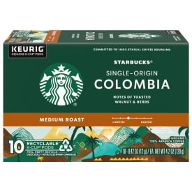 Starbucks K-Cup Coffee Pods, Medium Roast Coffee, Colombia, 100% Arabica, 1 box (10 pods)