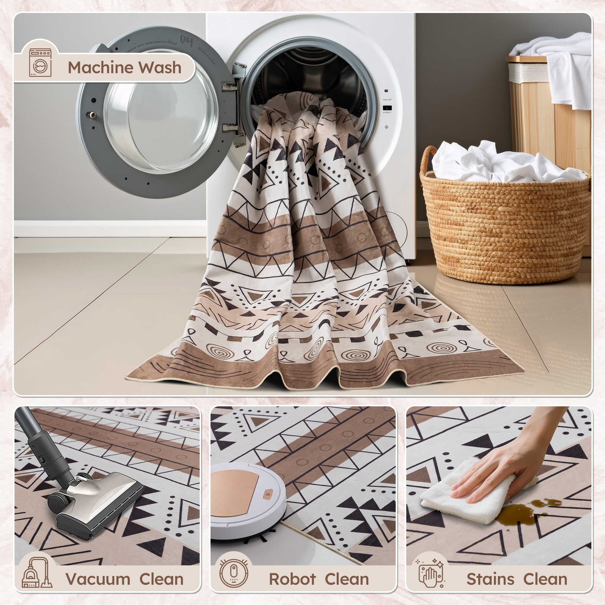 EnHomee Area Rug for Living Room 4x6 Area Rugs for Bedroom Machine Washable Area Rug,Khaki