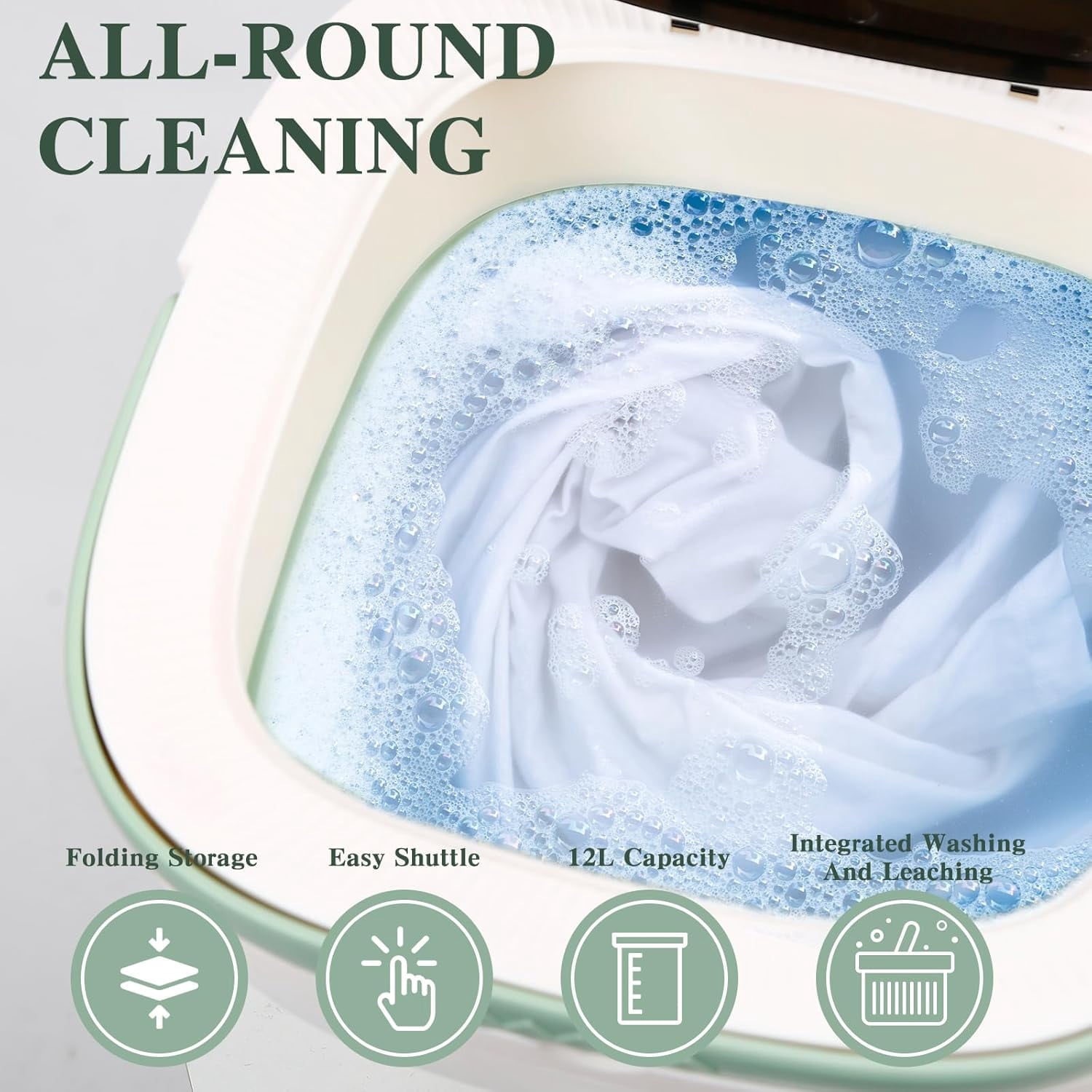 12L mini portable washing machine with foldable design and 3 cleaning modes