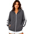 thumbnail image 6 of Zip Up Hoodie for Women Long Sleeve Drawstring Oversized Sweatshirt Jacket Side White Stripe Sweatshirts Dark Gray S, 6 of 8