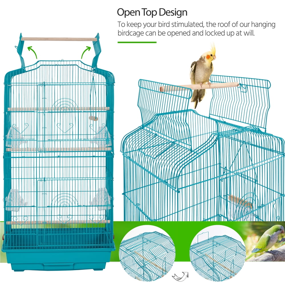 Alden Design Large 41" Metal Bird Cage with Play Top for Parakeets and Lovebirds, Teal Blue