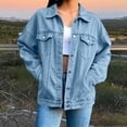 thumbnail image 3 of cocolona Womens Oversized Denim Jacket Long Sleeve Button Down Classic Jean Jacket Loose Fit Trucker Coat, 3 of 7