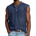 thumbnail image 2 of Yifymode Men's Summer Henley Tank Top Shirts Sleeveless Sports Vest, Retro Classic Button Henley T-Shirt,Navy 2XL, 2 of 4