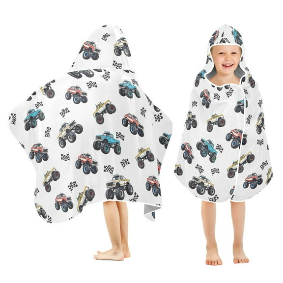 joogoo Car Trucks Cartoon Checkered Flag Kids Hooded Beach Towel Baby Bath Towel 23.5"x50"