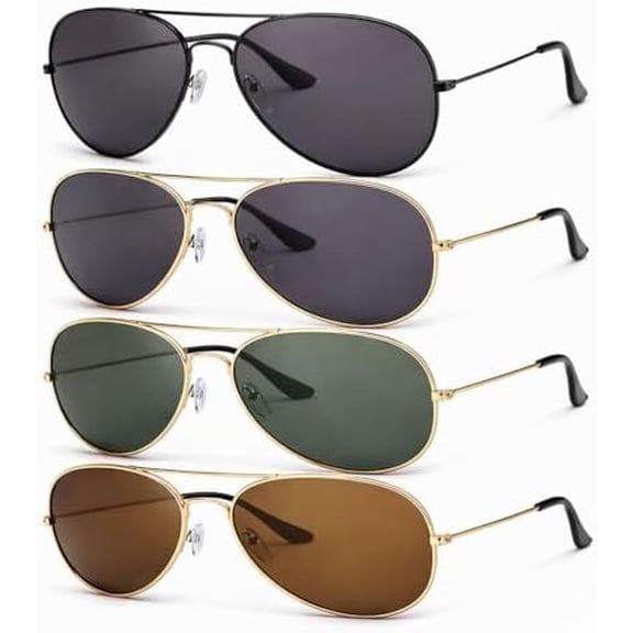 4 Pack Aviator Sunglasses for Men Women, Classic Pilot Metal Frame UV400 Sun Glasses