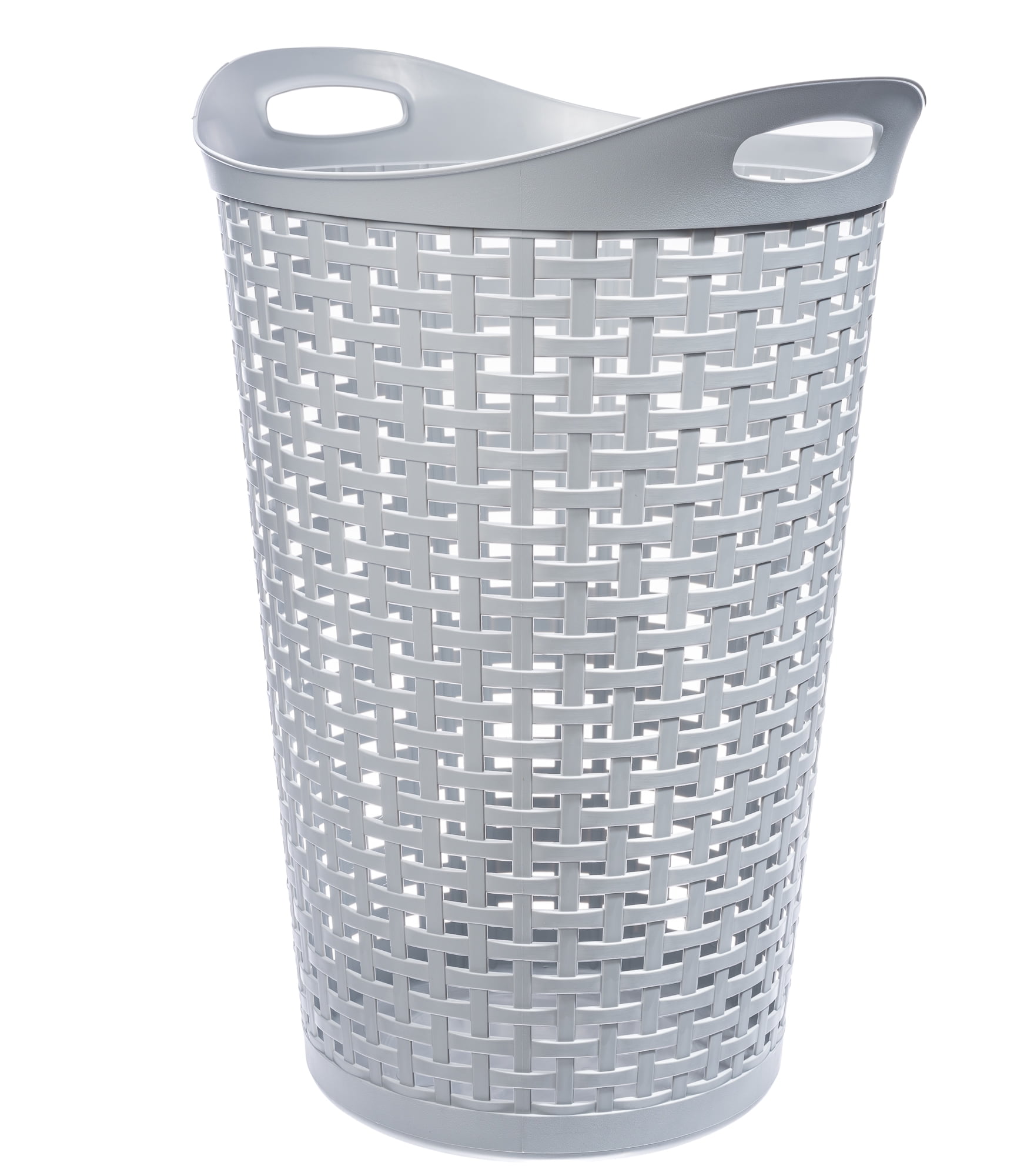 Mainstays Flexible Round Wicker Plastic Laundry Hamper, 3 Pack, Soft Silver