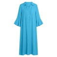 thumbnail image 5 of BUIGTTKLOP Cotton Linen Midi Dresses for Women 3/4 Sleeve Sundress Button up V Neck Loose Fitted Flowy Summer Dress, 5 of 6