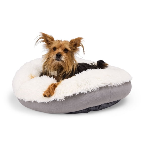 EveryYay Faux Fur Donut Bed for Dogs 23" L X 23" W X 5" H Cream