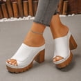 thumbnail image 3 of Rokment Women's Orthopedic Platform Walking Slides Sandals Fashion Casual Leather Peep Toe Chunky Block High Heels Dress Slip on Comfortable Heeled Walking Slippers Summer White Size 8, 3 of 6