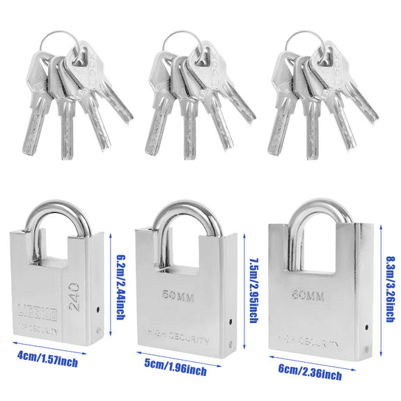 Wekvgz Security Padlock heavy duty padlocks with keys (40mm 50mm 60mm) 3 Pcs High Security Padlock with Key Heavy Duty Padlock Rust Resistant and Weather Resistant for Both Indoor and Outdoor Use