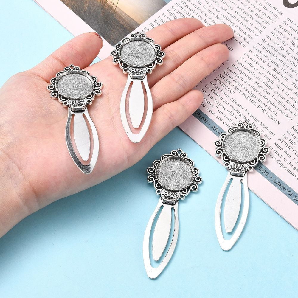 100pcs style Bookmark Cabochon Settings Cadmium Free & Lead Free Silver Tray: 20mm 81x31x4mm
