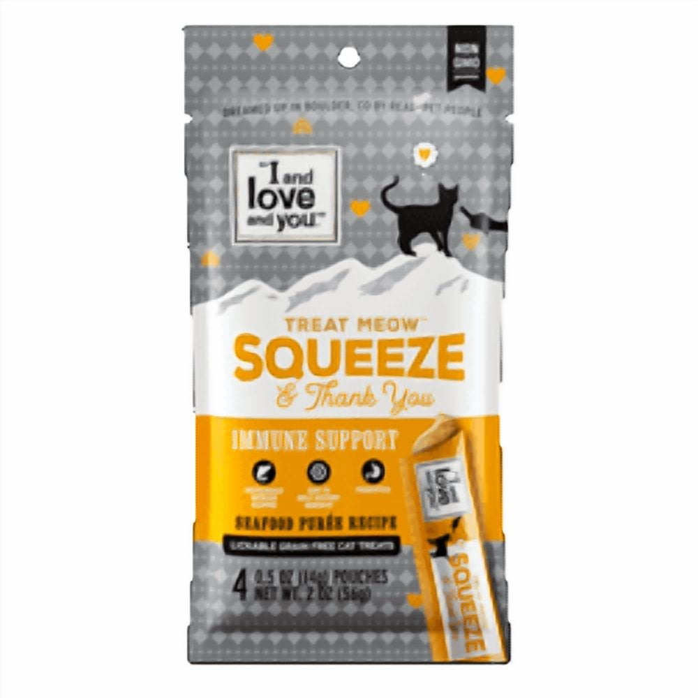 (2 pack) "I and love and you" Treat Meow Squeeze & Thank You Lickable Cat Treat Variety Chicken/Tuna