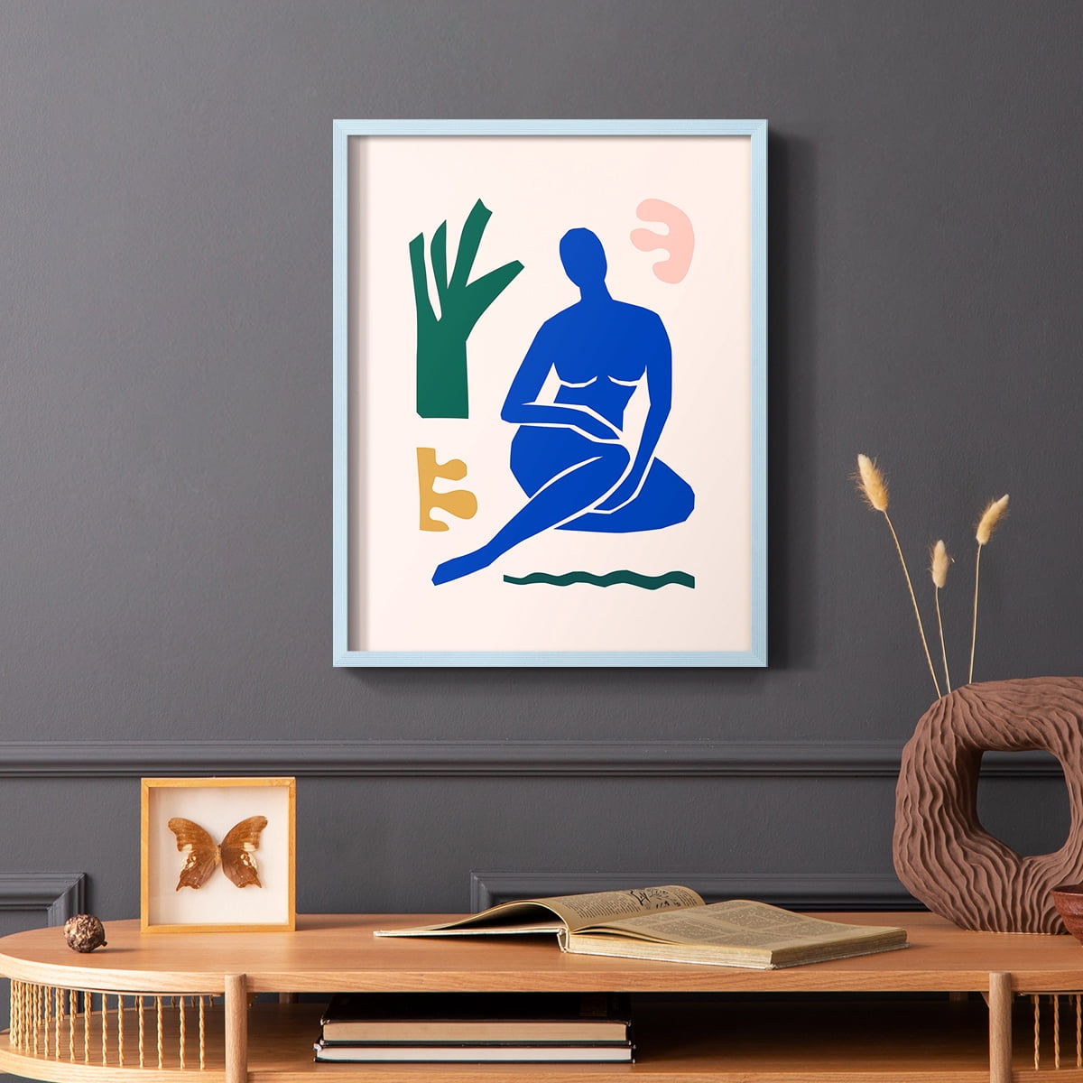 Matisse CDLXVII in Blue Solid Wood Framed Print No Nail Hanging