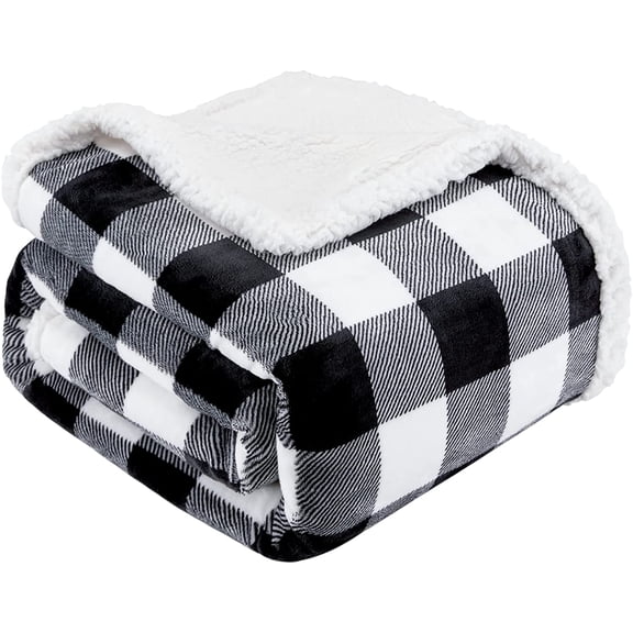 Sherpa Plaid Twin Blanket 60" X 70", Fuzzy Fluffy Soft Cozy Throw Blanket, Twin Size Plush Fleece Flannel Plush Microfiber Blanket for Couch Bed Sofa (Black)