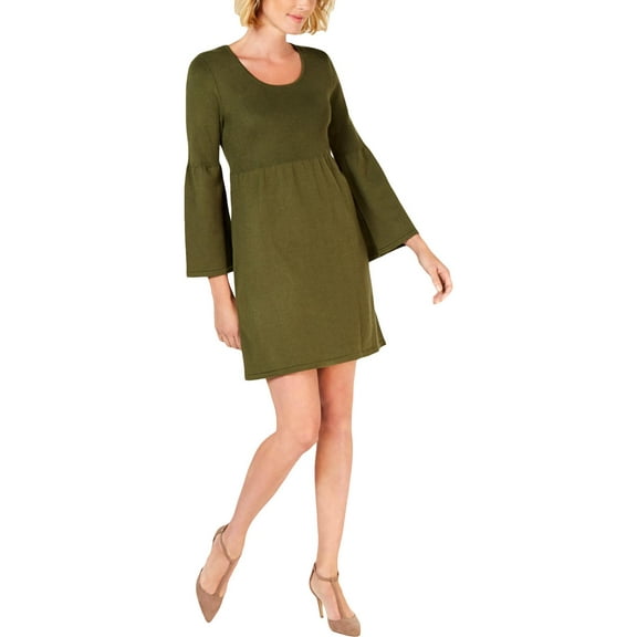 NY Collection Womens Petites Bell Sleeves Scoop Neck Casual Dress