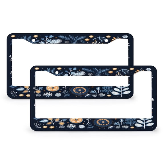 2 Pcs Set Blue Christmas Pattern with A Tractor License Plate Frame Boys Farm Equipment Trucks License Plate Frame License Plate Shield Frame Quality Aluminum Metal 2 Holes for US And CA