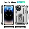 thumbnail image 2 of Allytech Rugged Case for iPhone 15 Pro Max, Military Grade Protection Shockproof Non-Slip Cover with Metal Rotatable Ring Stand, Magnetic Car Mount Holder Fashion Case for iPhone 15 Pro Max - Silver, 2 of 7