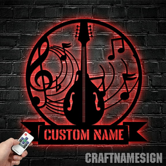 Craftnamesign Custom Mandolin Metal Wall Art LED Light, Custom Mandolin Player Name Sign